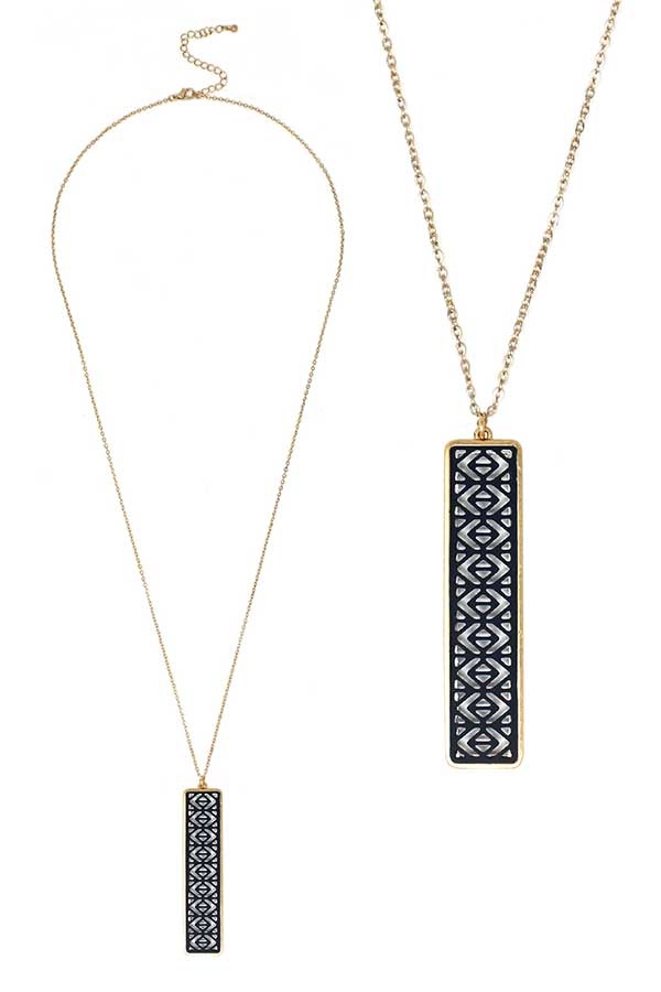 Metal Filigree Color Coat Bar Pendant Long Necklace