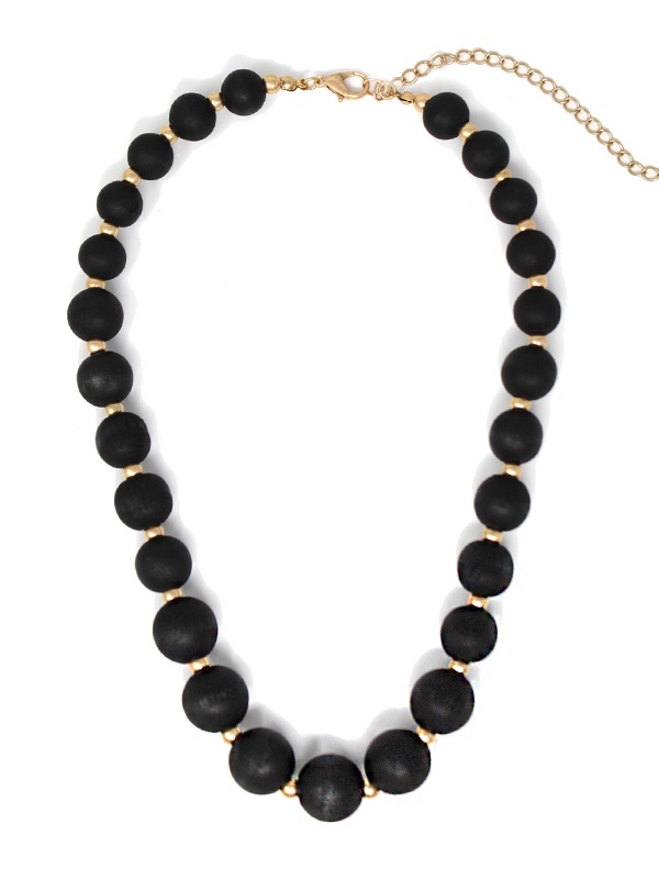 Multi Wood Ball Bead Chain Necklace