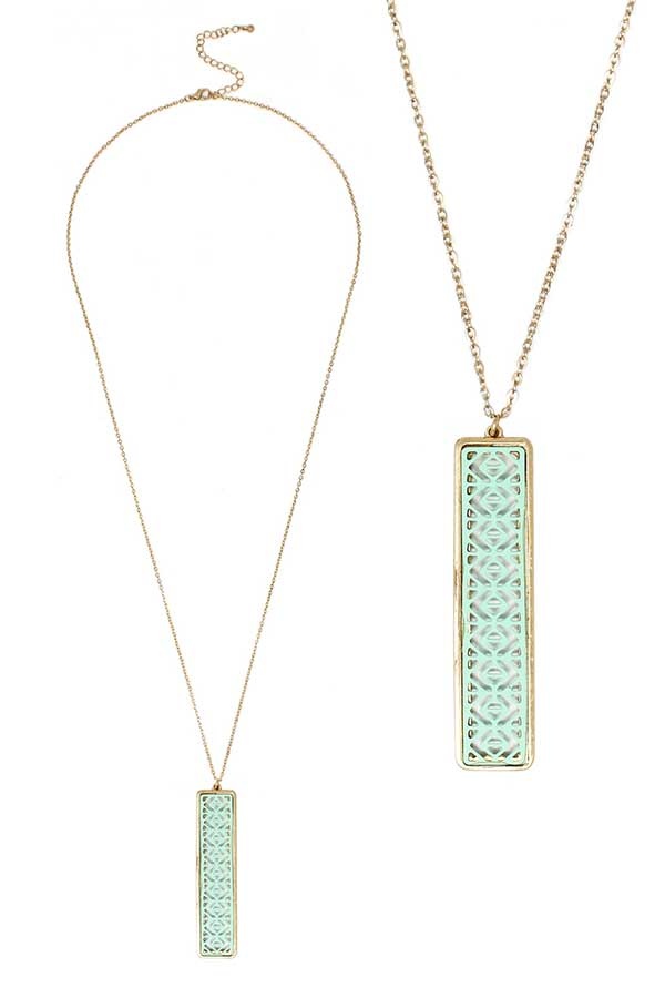 Metal Filigree Color Coat Bar Pendant Long Necklace