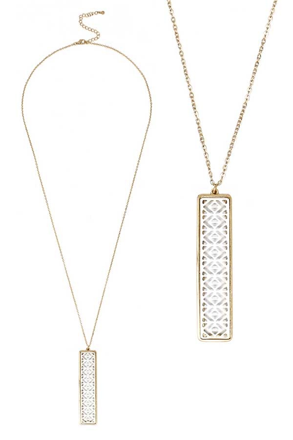 Metal Filigree Color Coat Bar Pendant Long Necklace