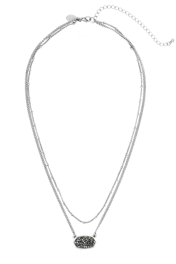 Multi Crystal Pendant Double Layer Necklace