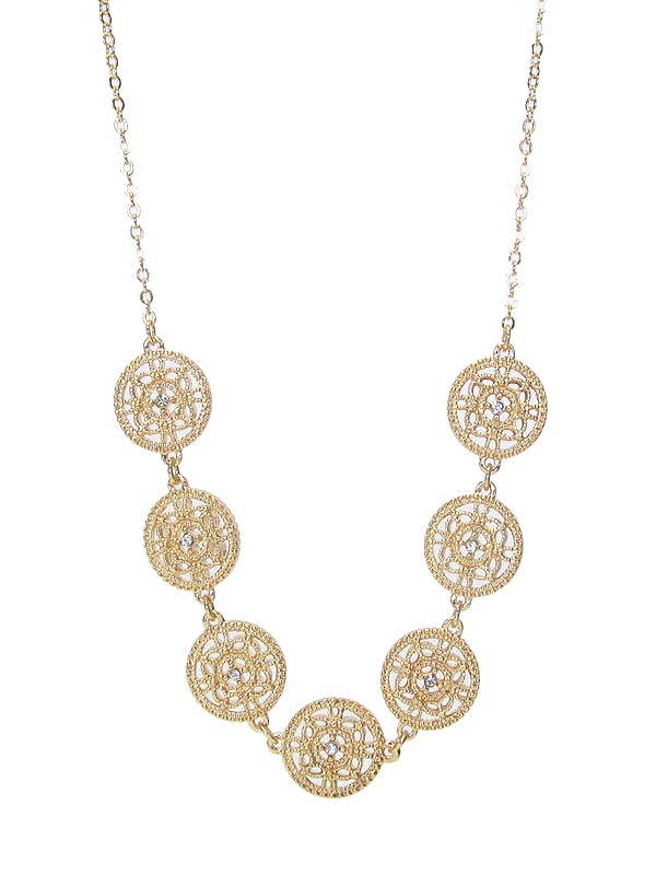 Metal Filigree Disc Link Necklace