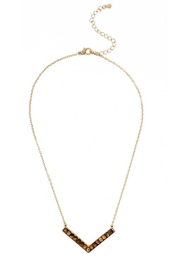 Semi Precious Stone Chevron Pendant Necklace - Jasper
