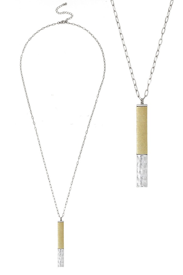 Semi Precious Stone Bar Pendant Long Necklace
