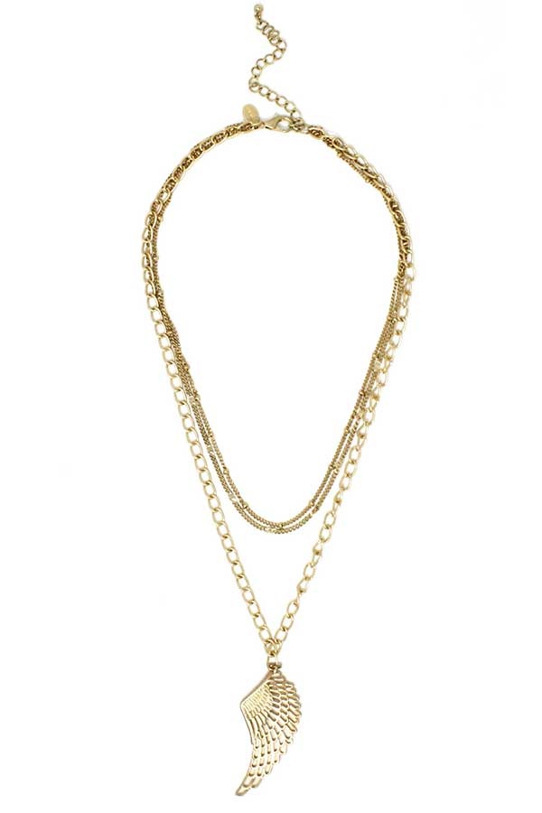 Angel Wing Pendant Double Layer Chain Necklace