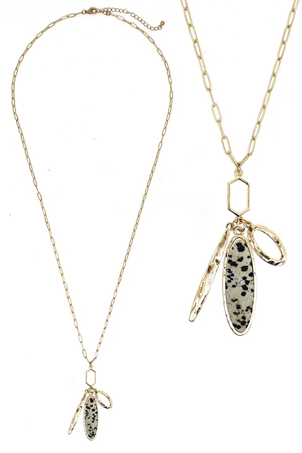 Semi Precious Stone Pendant Long Necklace