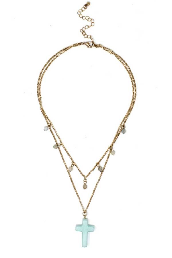 Cross Pendant Double Layer Chain Necklace