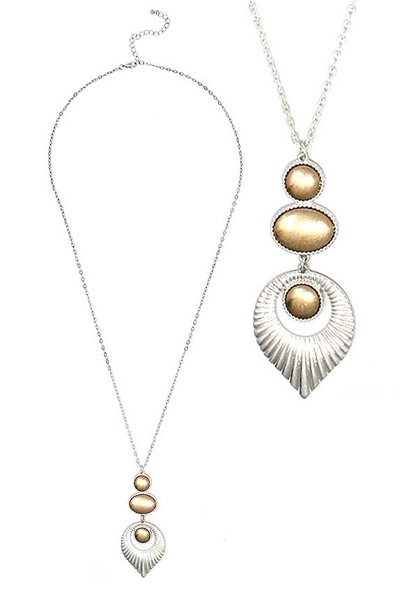 Textured Metal Pendant Long Necklace