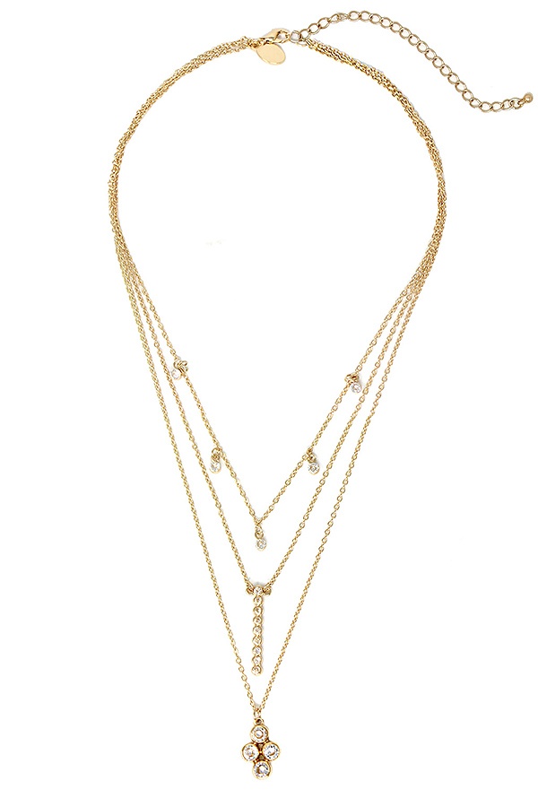 Triple Layered Crystarl Bar Pendant Necklace