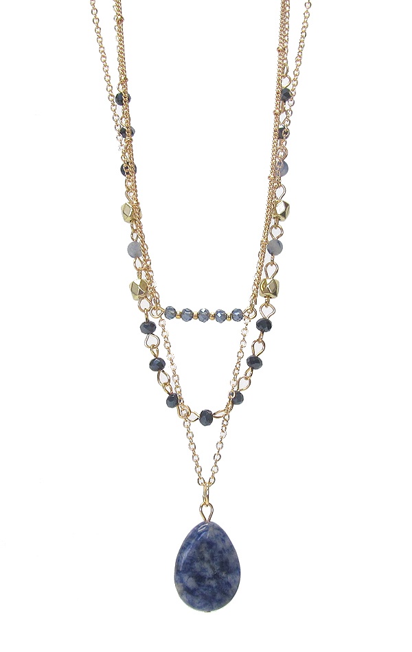 Semi Precious Stone Pendant Multi Layer Necklace