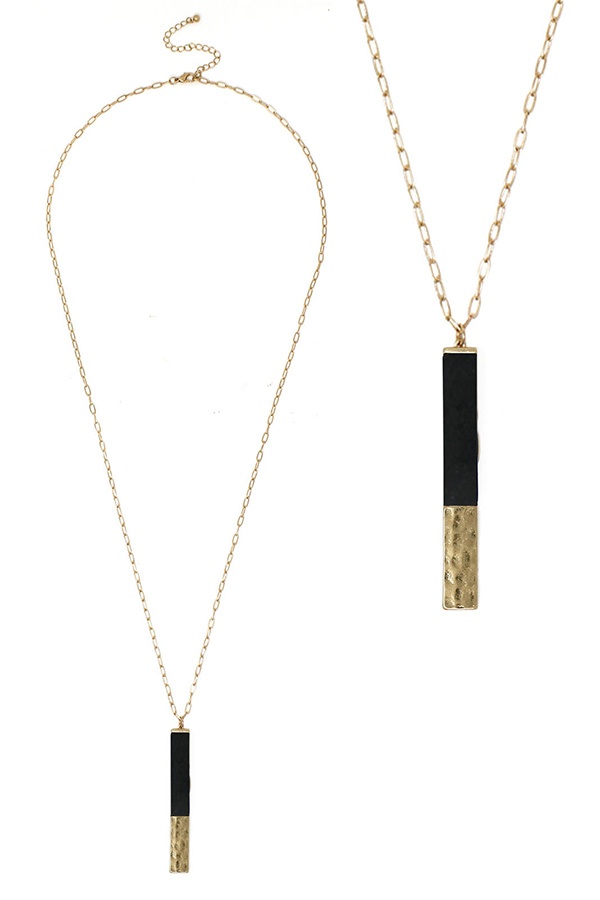 Semi Precious Stone Bar Pendant Long Necklace