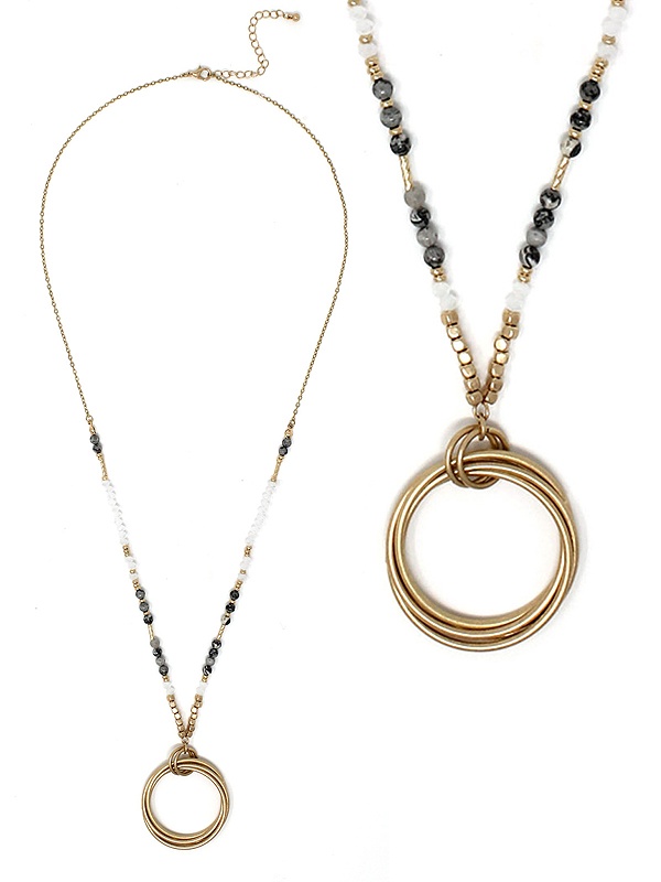Multi Ring Pendant And Seedbead Mix Long Necklace