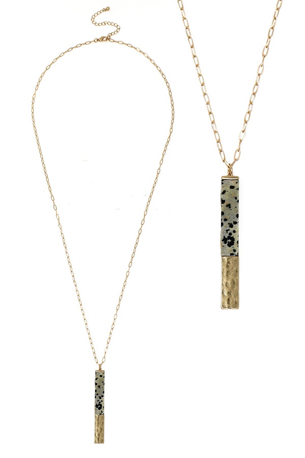 Semi Precious Stone Bar Pendant Long Necklace