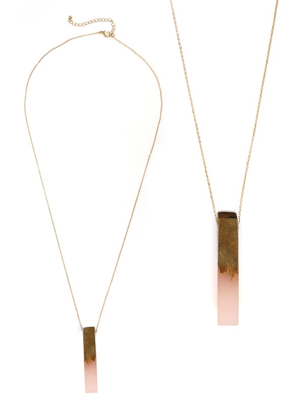 Resin And Wood Bar Pendant Long Necklace