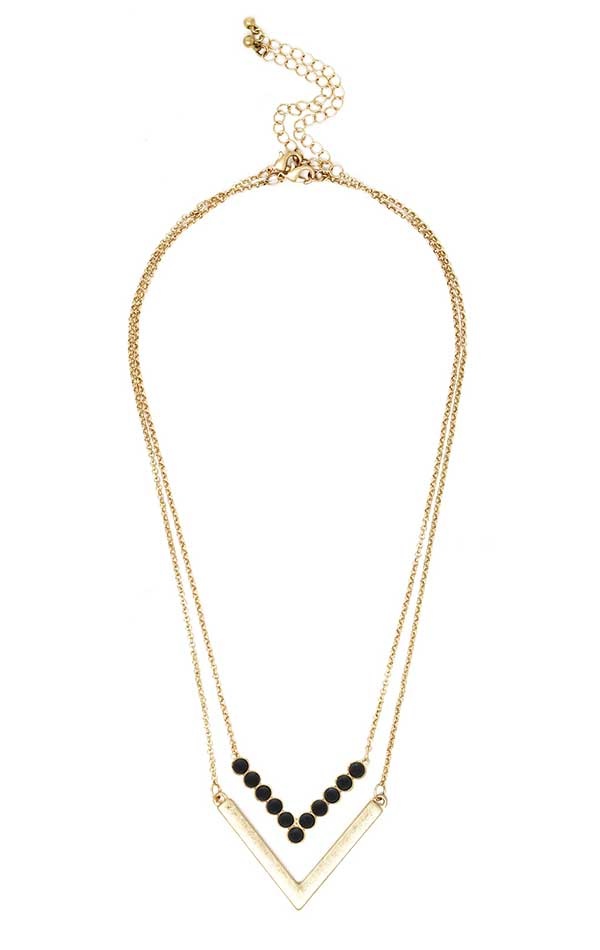 Semi Precious Stone Chevron Pendant Double Necklace Set