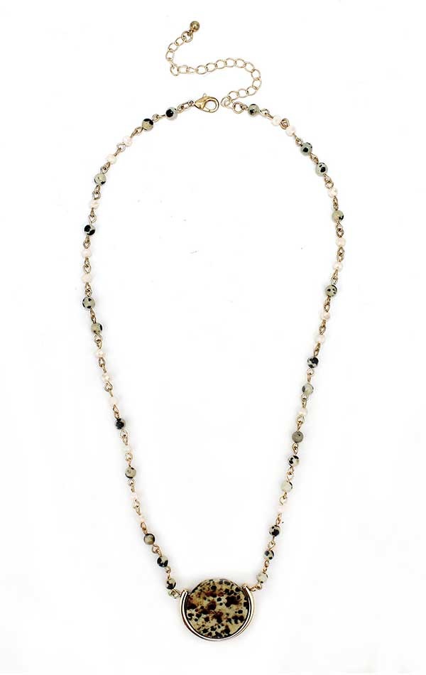 Semi Precious Stone Pendant And Facet Stone Chain Necklace