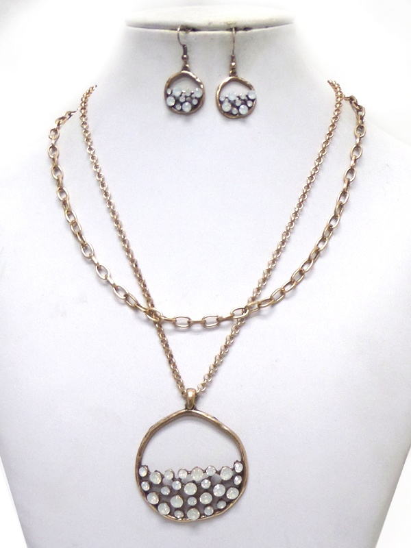 2 Layer Chain With Crystals Necklace Set