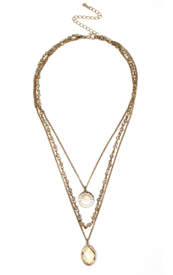 Facet Stone Pendant And Multi Layer Necklace