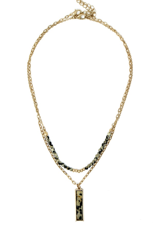 Semi Precious Stone Bar Pendant Double Chain Necklace (2Pc)