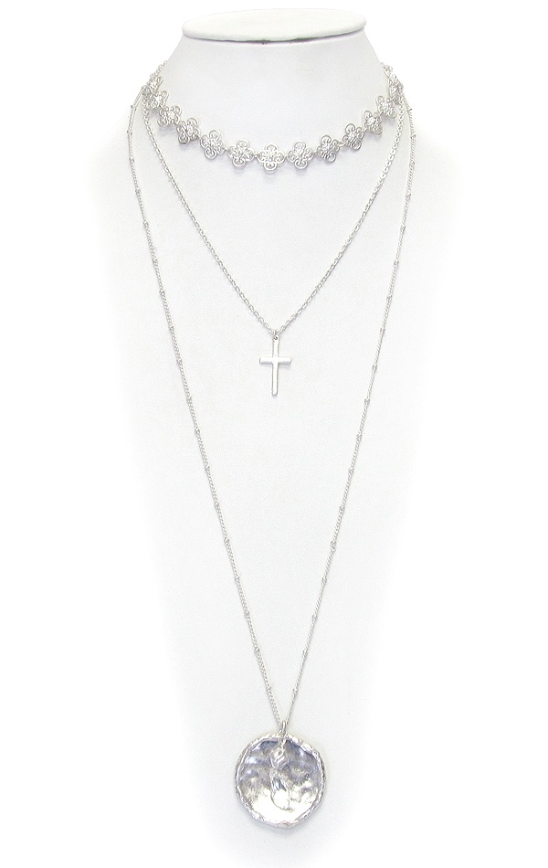 Triple Layer Disc Pendant Necklace