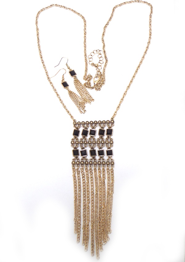 Stones And Beads With Tassel Drop Necklace Set