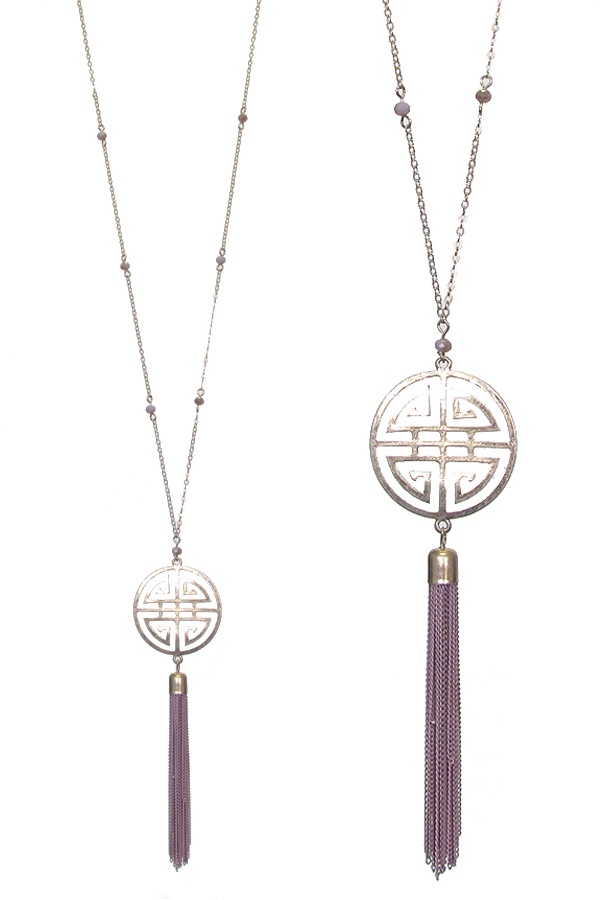 Metal Filigree And Fine Chain Tassel Drop Long Necklace