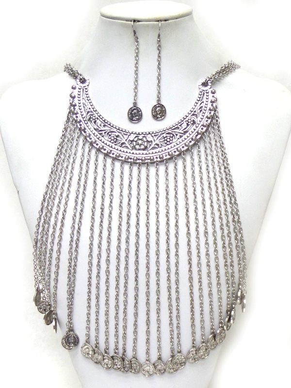 Metal Tassel Coin Drop Necklace Set