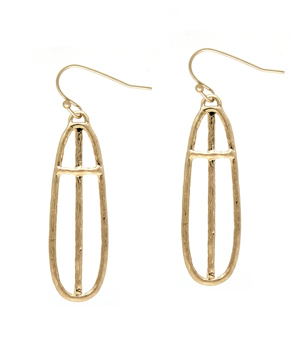 Wire Metal Cross Oval Earring