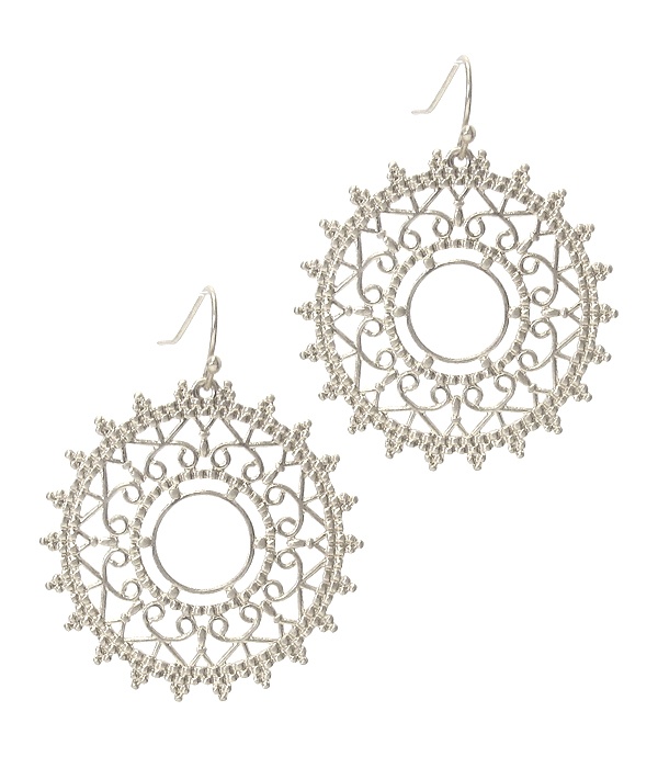 Metal Filigree Disc Drop Earring