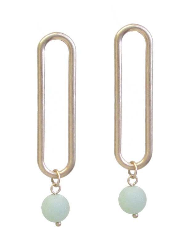 Semi Precious Stone And Metal Oval Earring