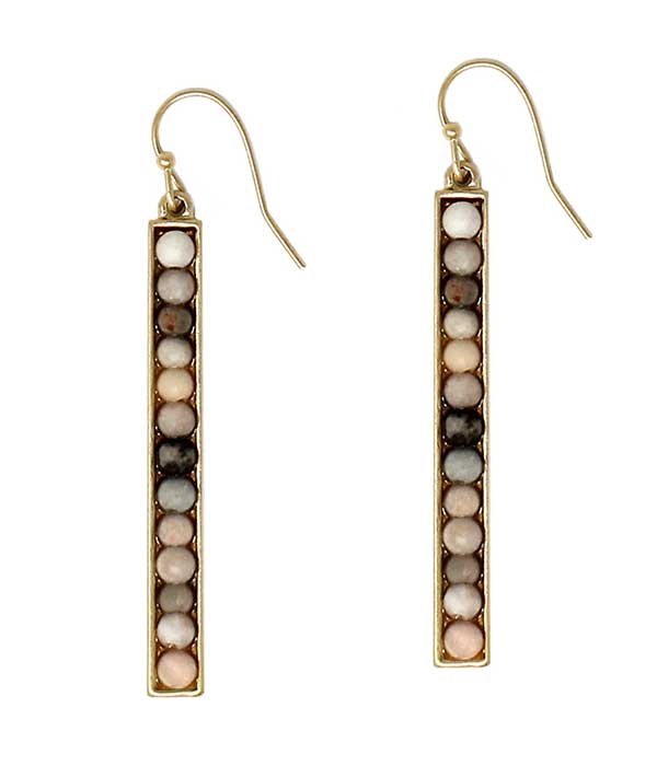 Semi Precious Stone Metal Bar Drop Earring - Pink Zebra