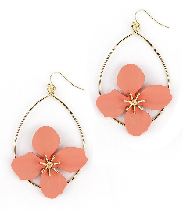 Coat Flower And Wire Teardrop Hoop Earring