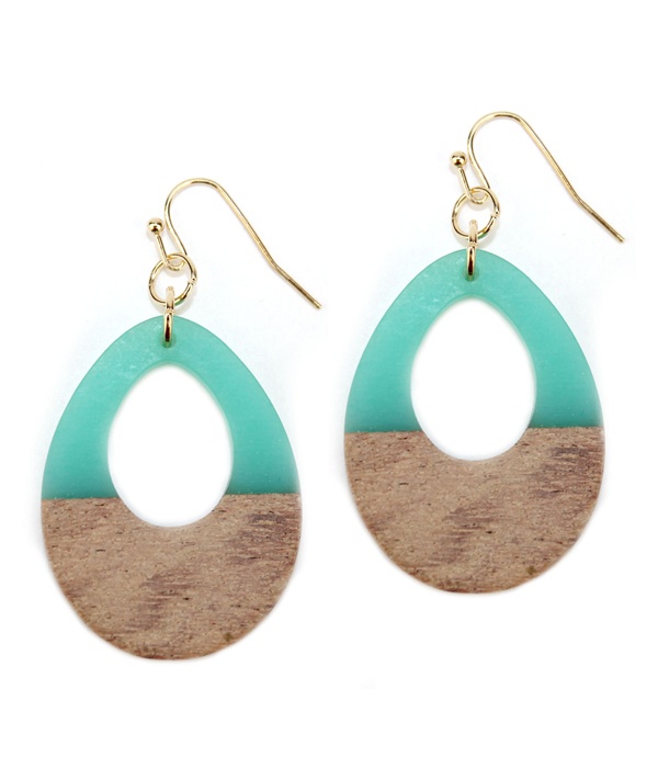 Resin And Wood Earring - Teardrop