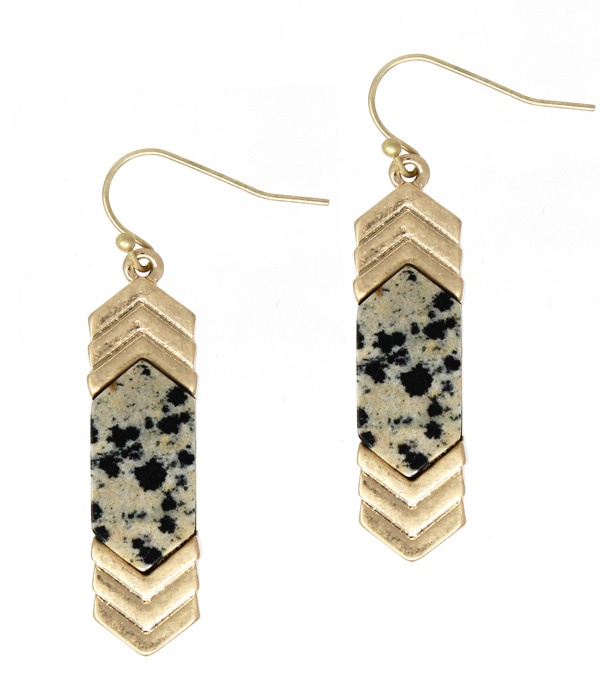 Semi Precious Stone And Metal Chevron Earring