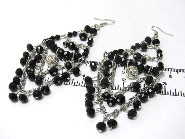 Multi Glass And Chain Center Crystal Ball Drop Earring