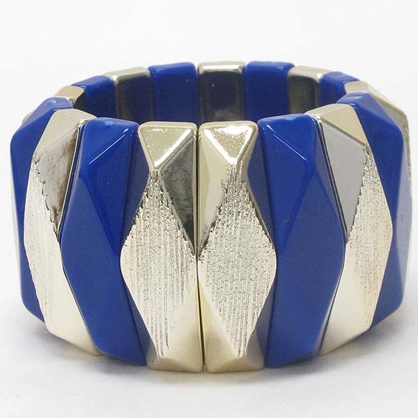 Textured And Facet Acrylic Stone Link Bold Style Stretch Bracelet