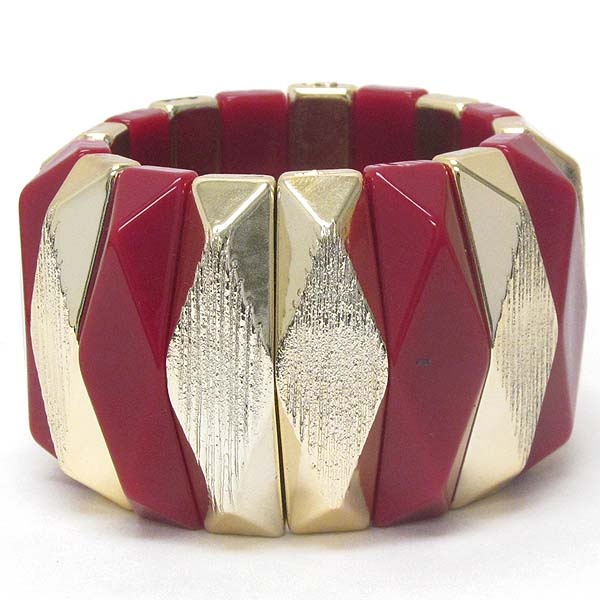 Textured And Facet Acrylic Stone Link Bold Style Stretch Bracelet
