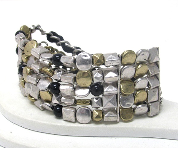 Multi Shape Metal Chip Link Stretch Bracelet