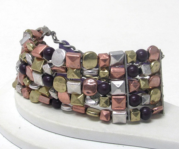 Multi Shape Metal Chip Link Stretch Bracelet