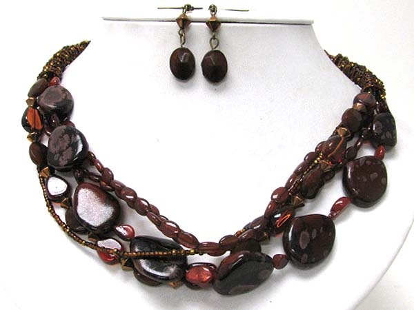 Multi Row Mixed Beads Necklace Earring Set