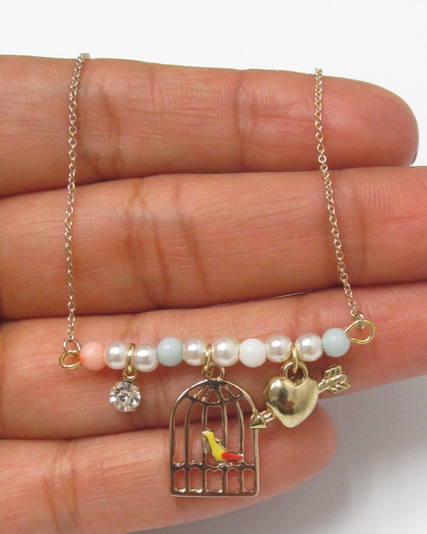 Electro Plating And Bird Cage And Pearl Necklace