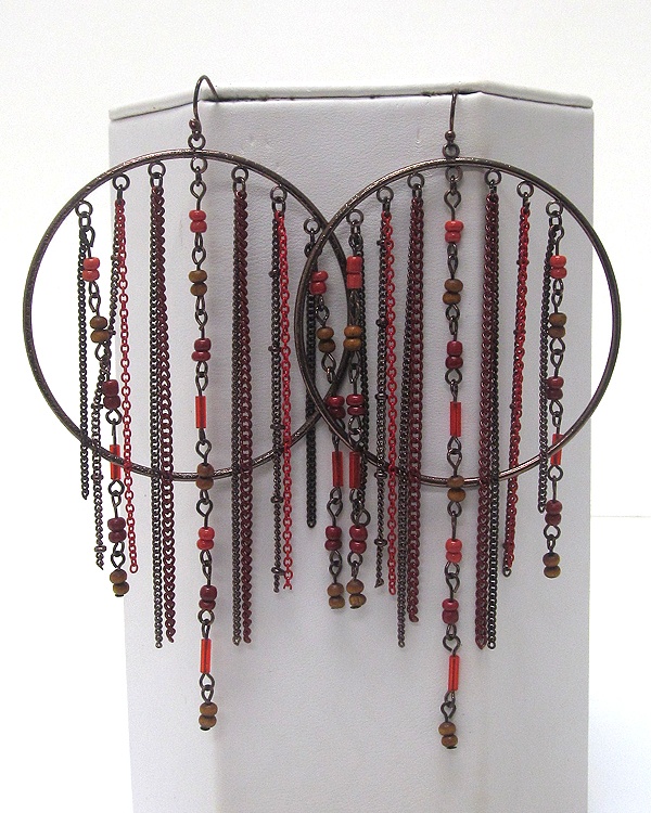 Multi Mix Beads And Multi Fashion Chain Drop Hoop Earring - Hoops