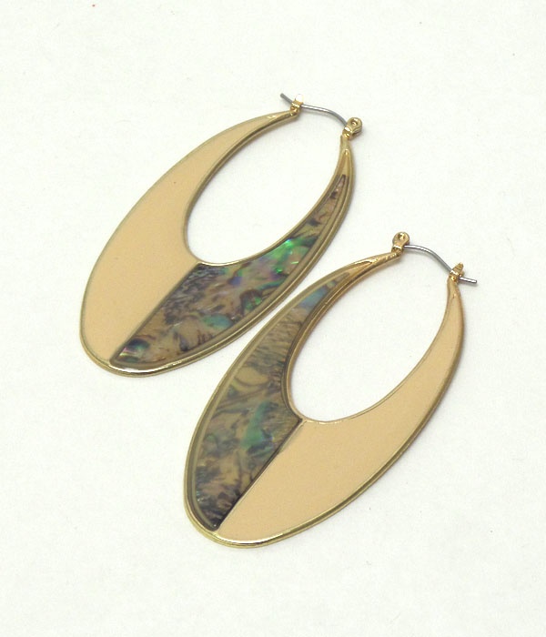 Half Shell And Half Epoxy Oval Drop Earring
