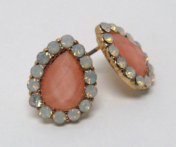 Crystal Metal With Tear Drop Glass Stone Stud Earring