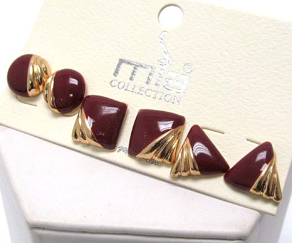 Textred Metal And Epoxy Mix Sape Earring 3 Pair Set