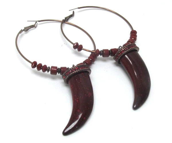 Horn And Acryl Deco Hoop Earring - Hoops