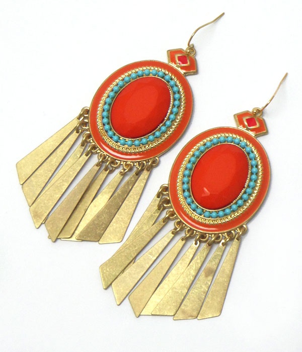 Seed Bead And Stone Cetner And Multi Metal Bar Drop Earring