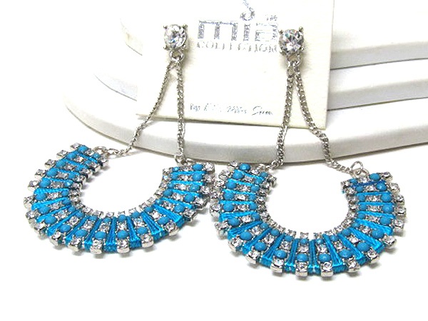Multi Crystal With Acryl Stone And Fashion Colorful Cord On Half Oval Drop Chain Earring