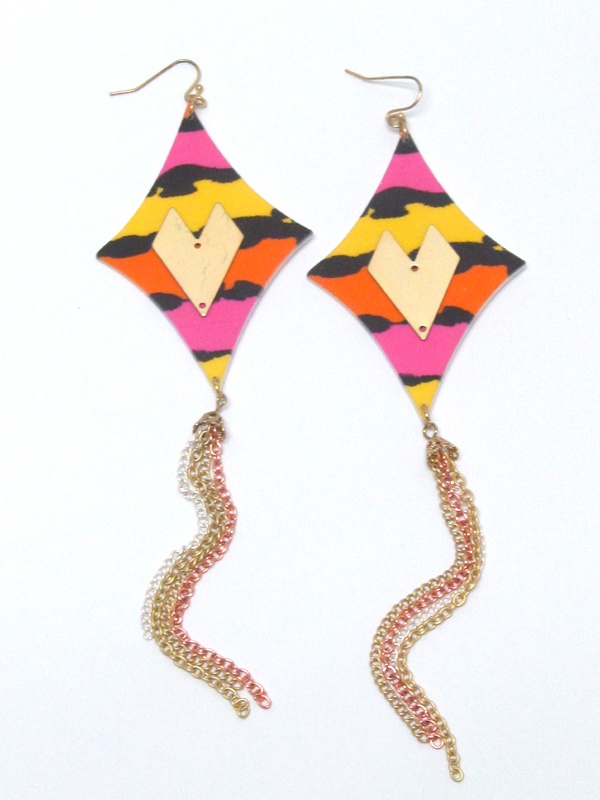 Fashion Acryl Designer Style Diamond Shape Drop Multi Dangle Chain Earring