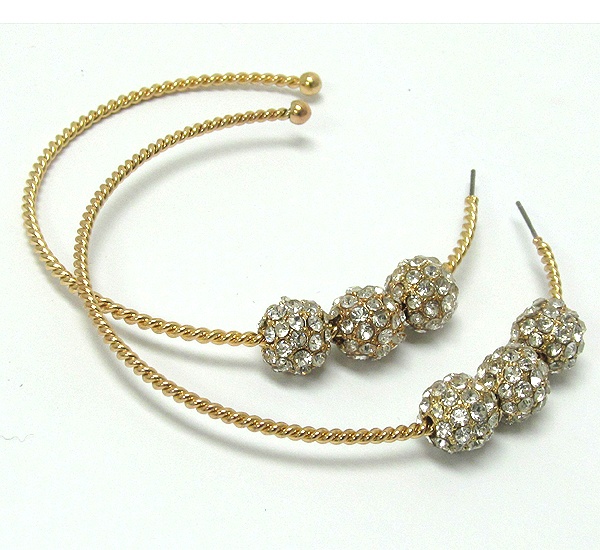 Three Crystal Metal Fire Balls Twisted Hoop Earring - Hoops